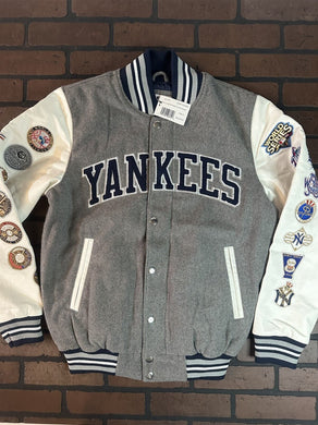 NEW YORK YANKEES G-III 27X World Series Varsity Jacket~Faux Leather Sleeved~