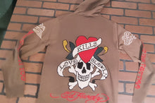 Load image into Gallery viewer, ED HARDY -Christian Audigier Love Kills Slowly Zip-Up Heather Sweater ~VTG~M-2XL