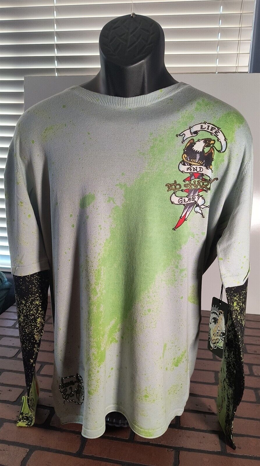 ED HARDY by Christian Audigier-20xx Life And Glory Vtg Green Sweater ~NEW~L-2XL