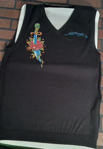 ED HARDY by Christian Audigier- Vtg Black Sleeveless Pullover Vest~NEW~M-2XL