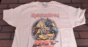 IRON MAIDEN - World Piece 1983 Tour Tan Distressed T-shirt ~Never Worn~ L XL 2XL