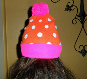 HOOTERS Orange Polka Dot Licensed Striped Knit Beanie *Never Worn*