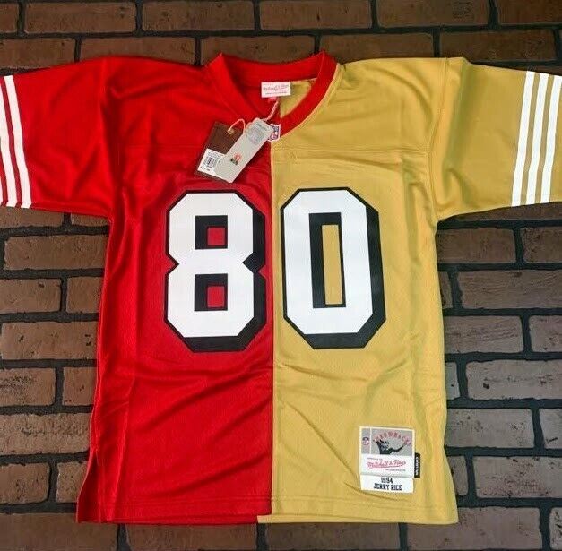 Men's Mitchell & Ness Jerry Rice Scarlet/Gold San Francisco 49ers 1994 Split Legacy Replica Jersey Size: Medium